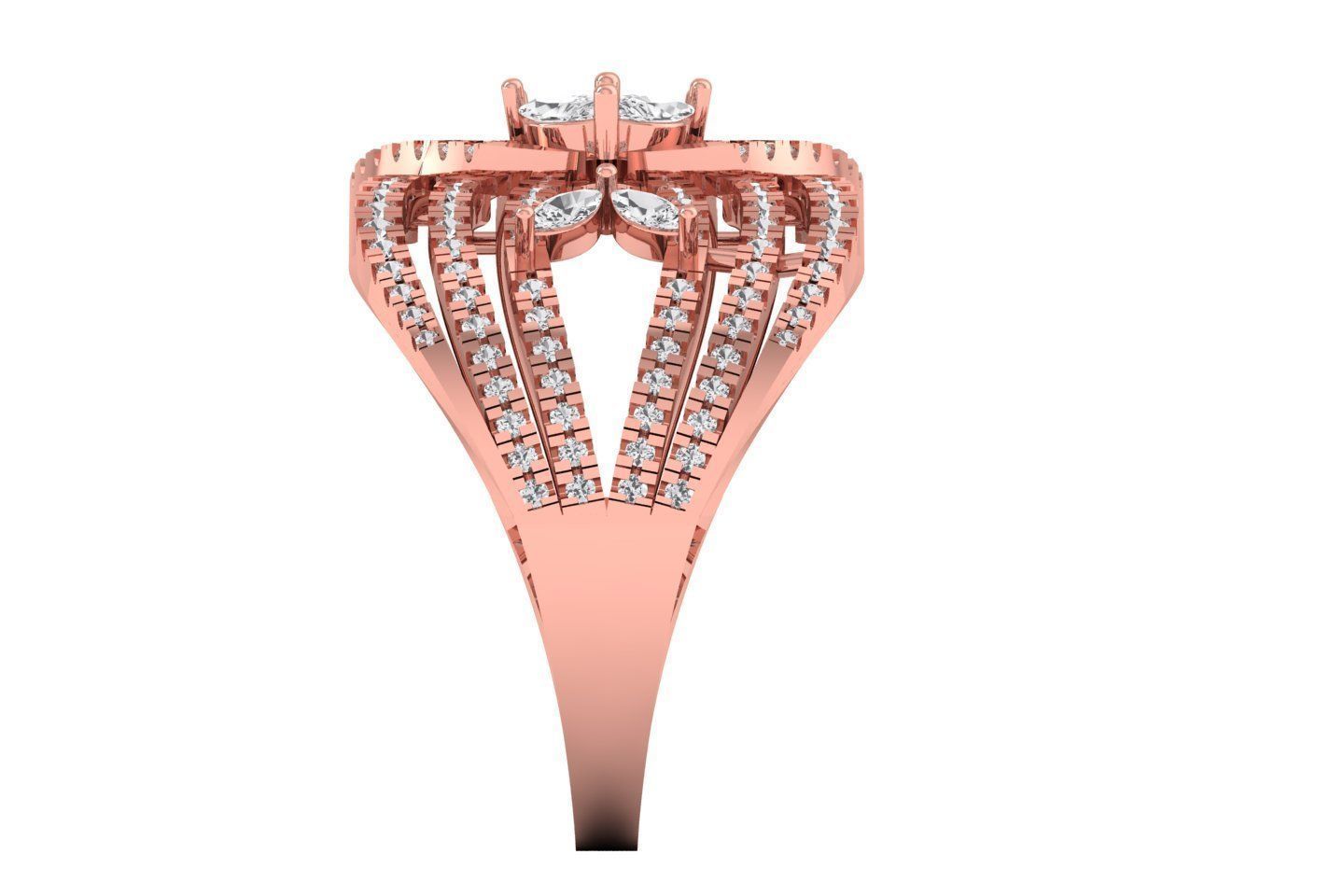 Marquise Diamond Women Four Band Ring 3D print model_2