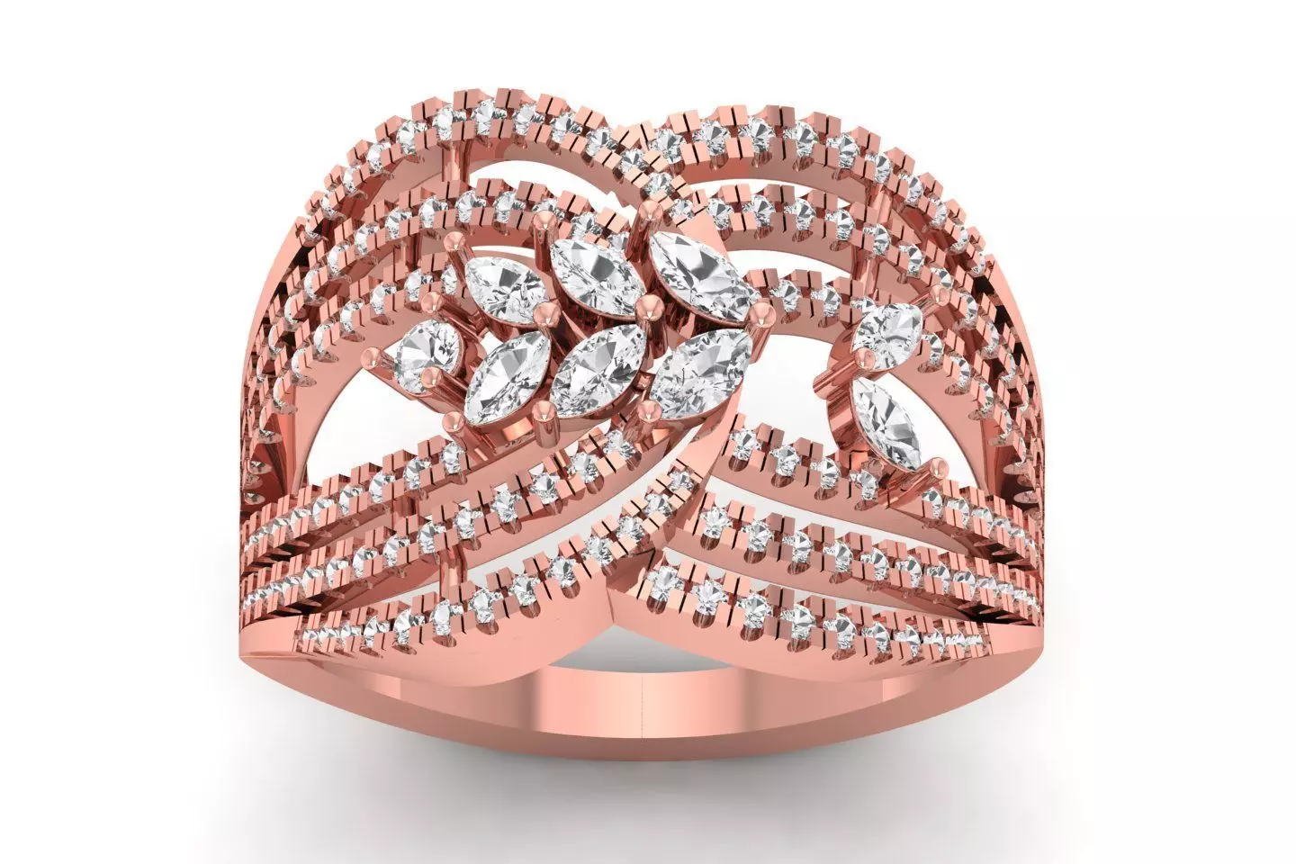 Marquise Diamond Women Four Band Ring 3D print model_0