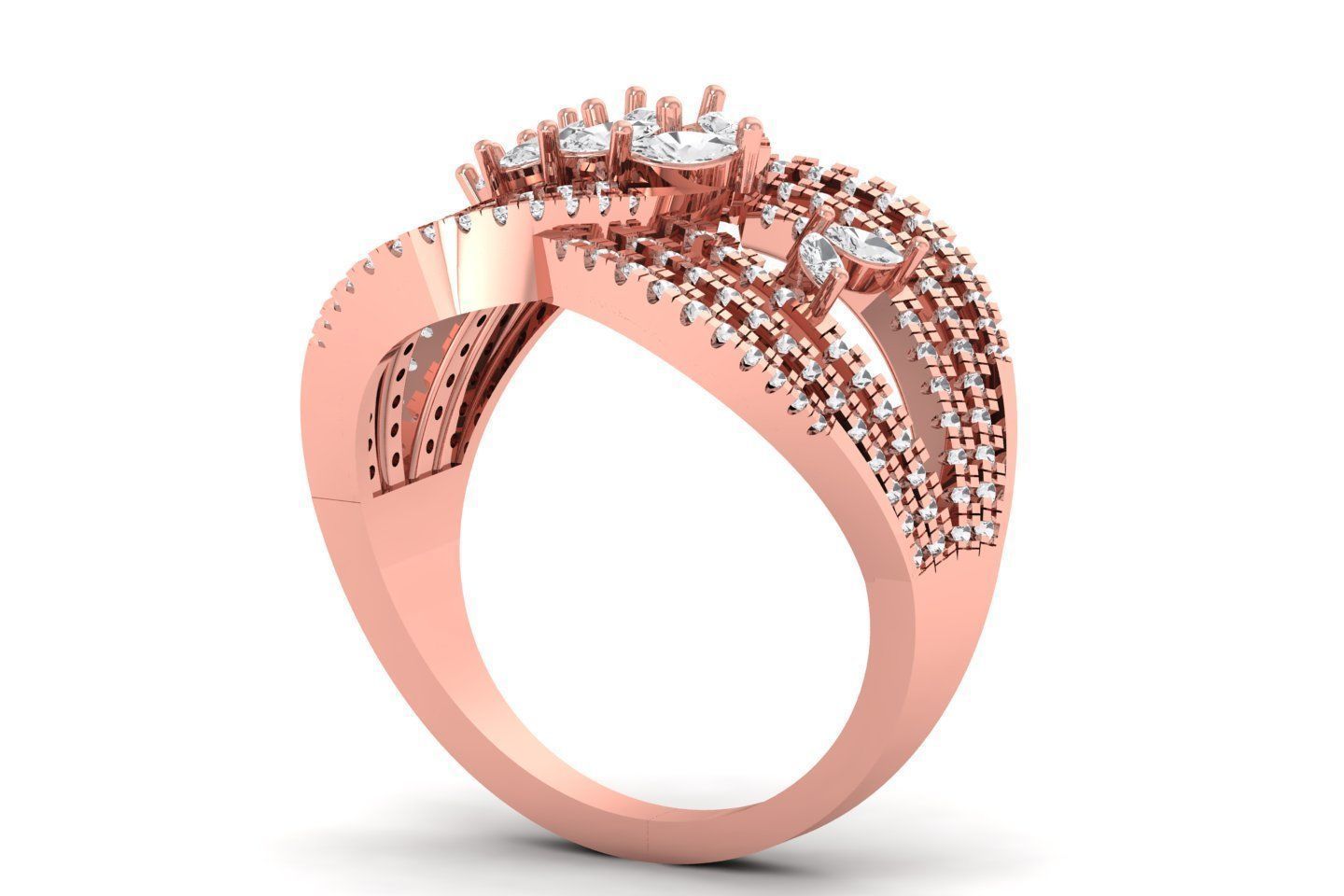 Marquise Diamond Women Four Band Ring 3D print model_1
