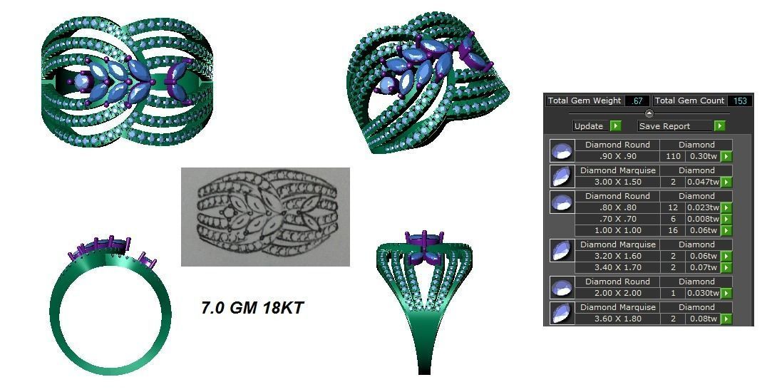 Marquise Diamond Women Four Band Ring 3D print model_3