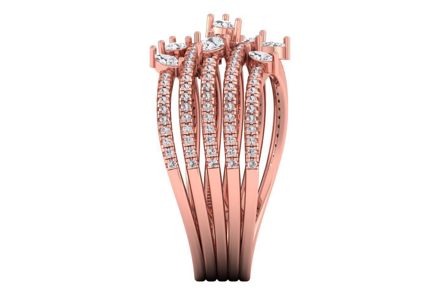 Marquise Diamond Women Four Band Ring 3D print model_1
