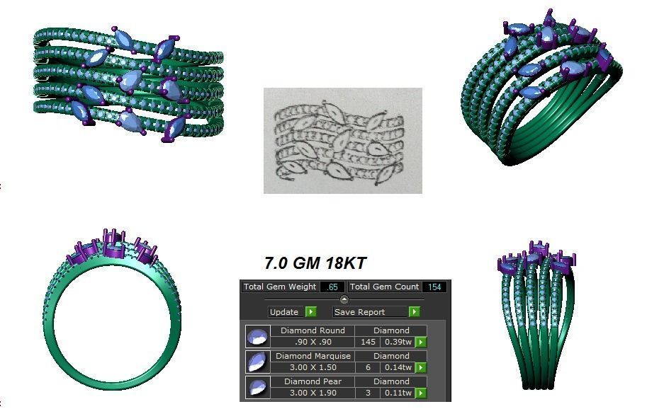 Marquise Diamond Women Four Band Ring 3D print model_3