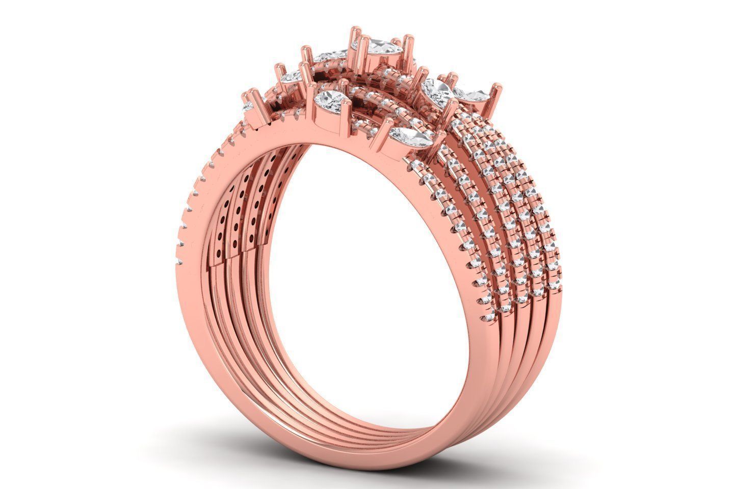 Marquise Diamond Women Four Band Ring 3D print model_2