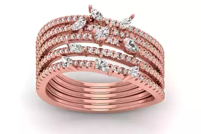 Marquise Diamond Women Four Band Ring 3D print model