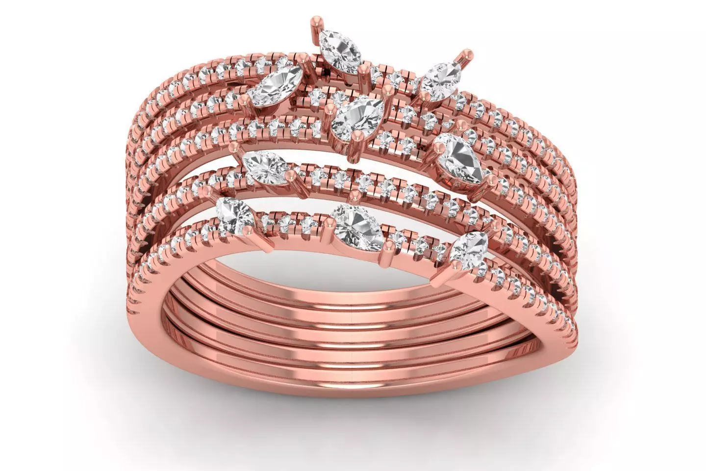 Marquise Diamond Women Four Band Ring 3D print model_0