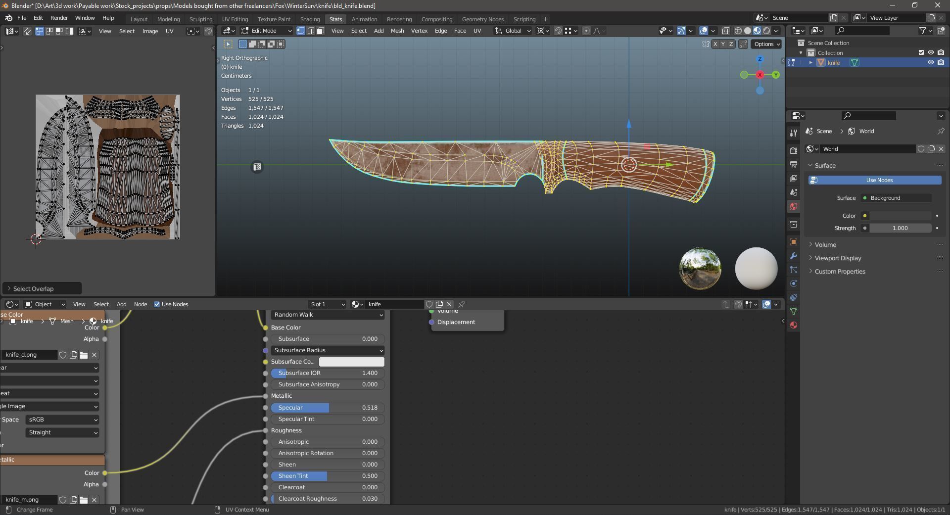 PBR crafted melee weapon hunting knife er1 Low-poly 3D model_4
