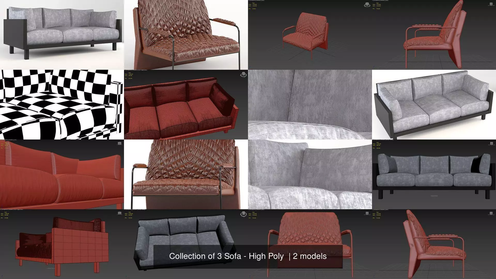 Collection of 3 Sofa - High Poly  _0