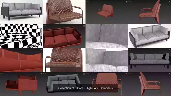 Collection of 3 Sofa - High Poly 
