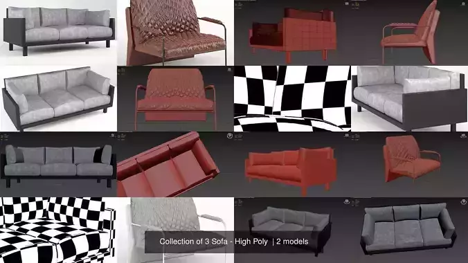 Collection of 3 Sofa - High Poly 