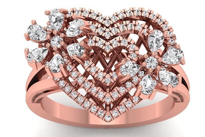 Wedding Engagement Women Pear Diamond Heart Bridal Ring 3D print model