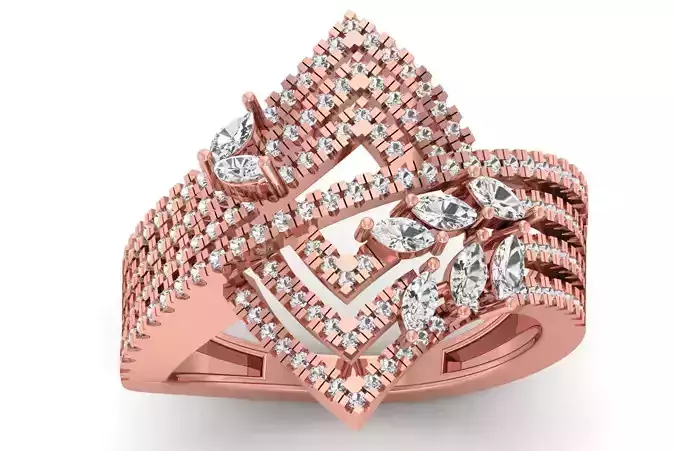 Women Marquise Diamond Four Band Flower Bridal Ring