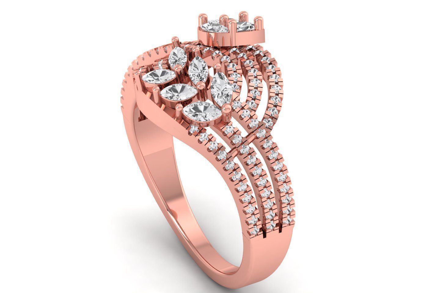  Women Marquise Diamond Three Band Bridal Ring 3D print model_2