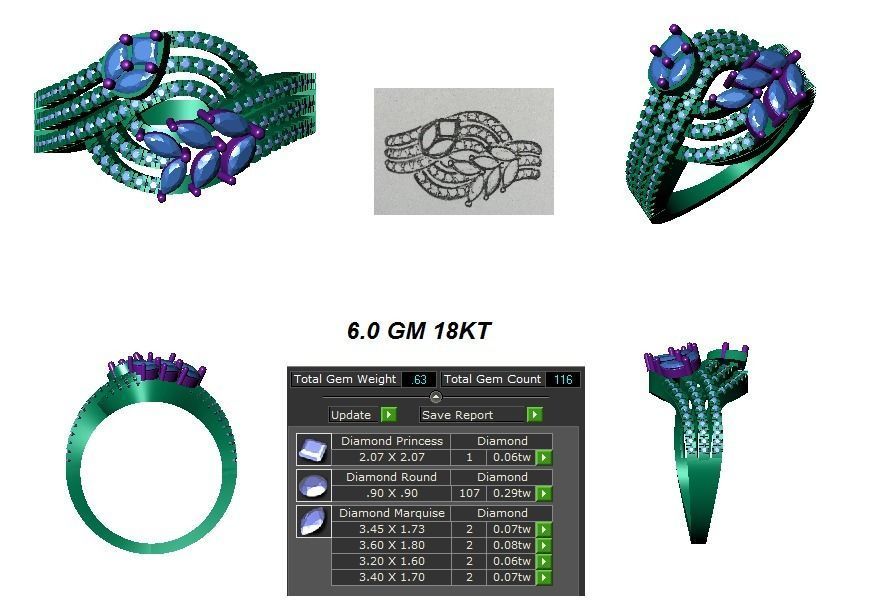  Women Marquise Diamond Three Band Bridal Ring 3D print model_3