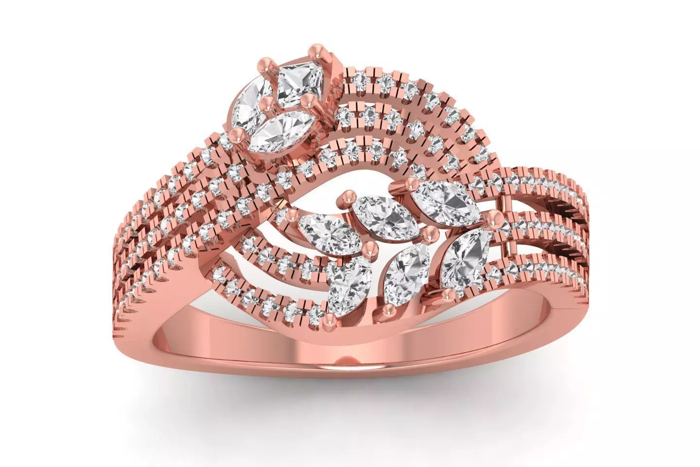  Women Marquise Diamond Three Band Bridal Ring 3D print model_0