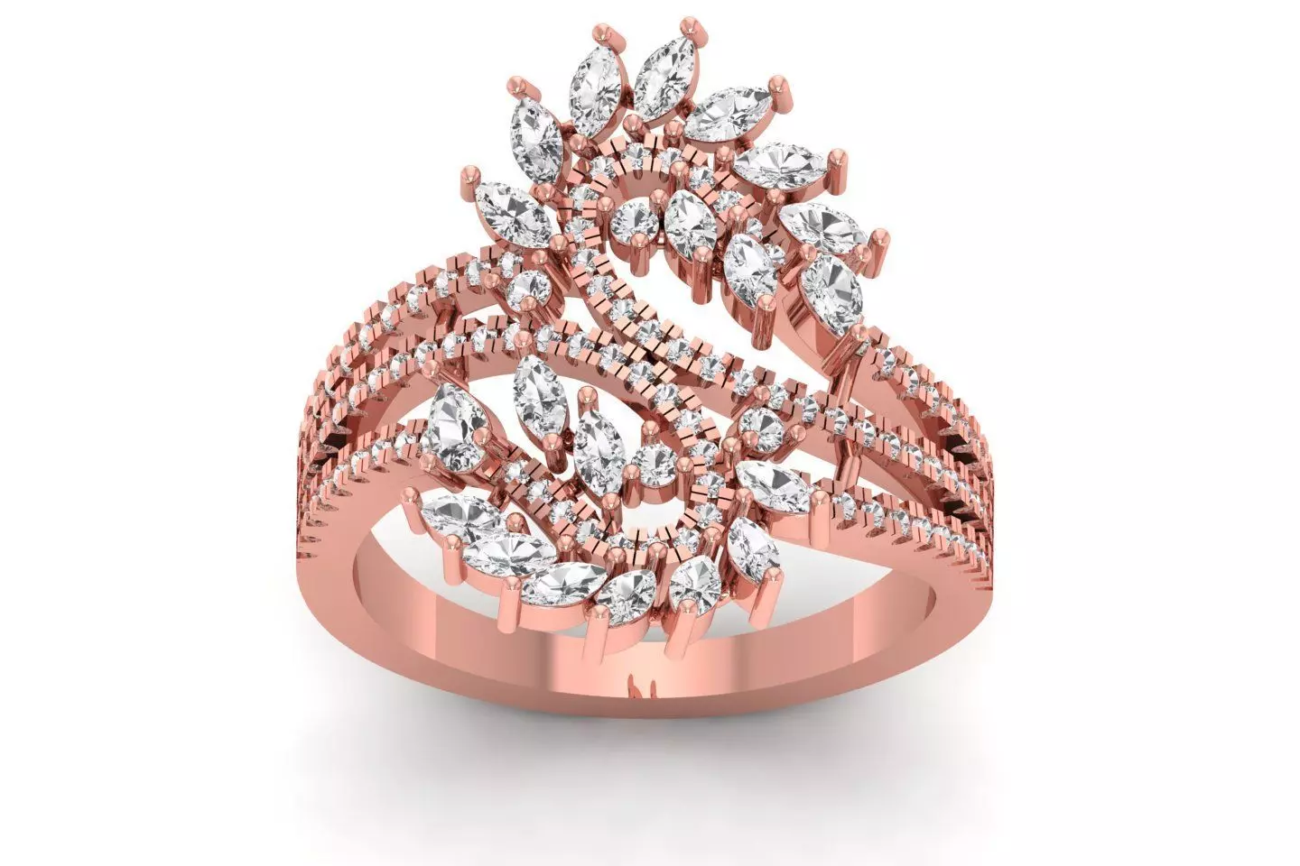 Women Marquise Diamond Three Band Bridal Ring 3D print model_0