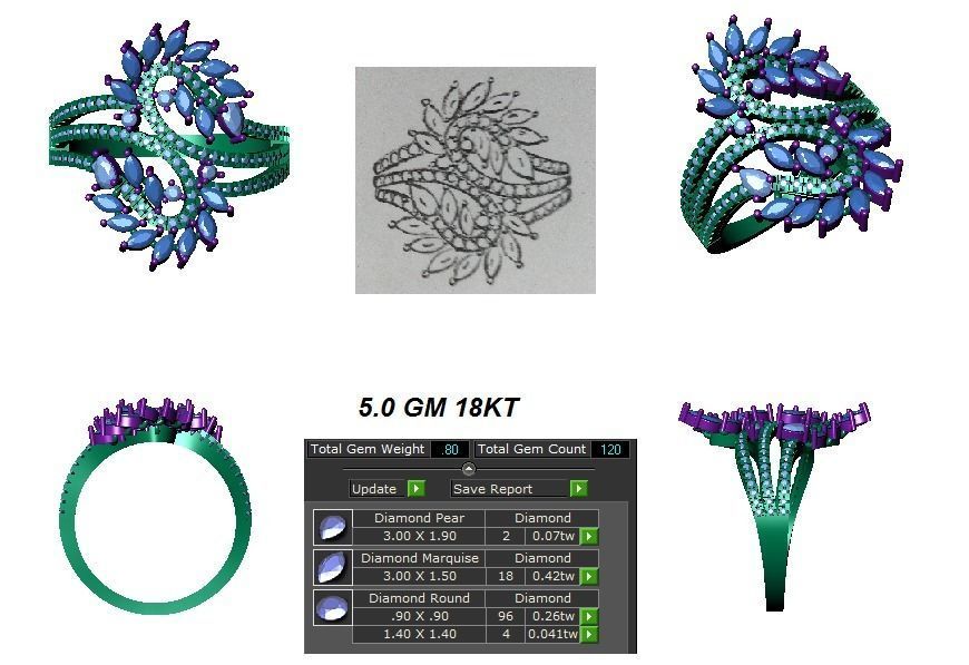  Women Marquise Diamond Three Band Bridal Ring 3D print model_3