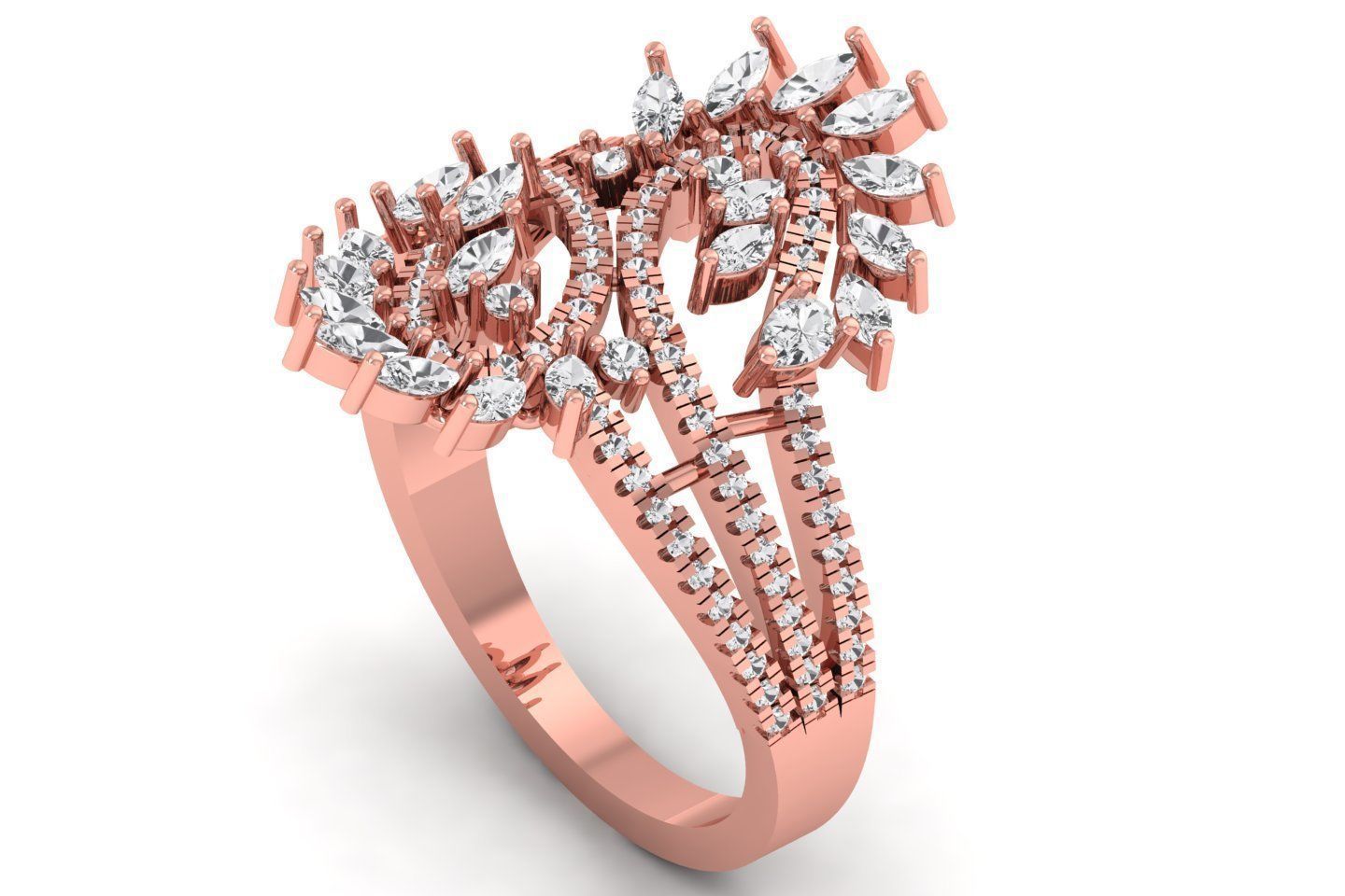  Women Marquise Diamond Three Band Bridal Ring 3D print model_1
