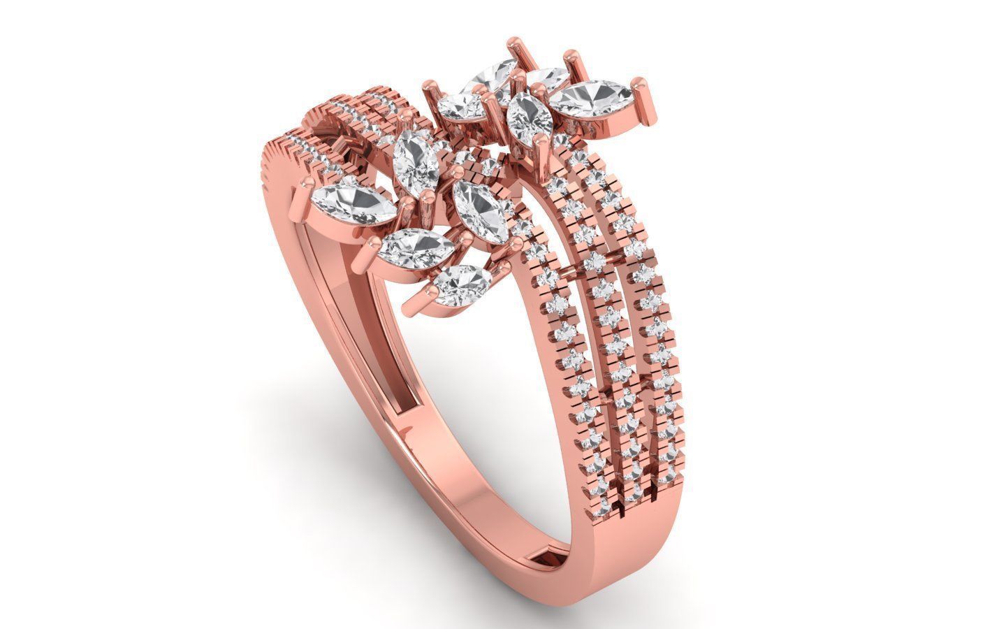  Women Marquise Diamond Three Band Bridal Ring 3D print model_1