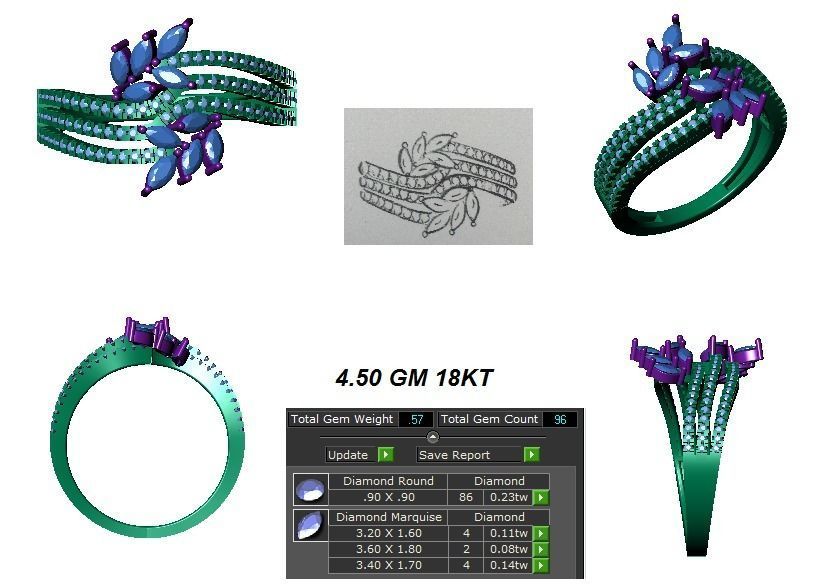  Women Marquise Diamond Three Band Bridal Ring 3D print model_4