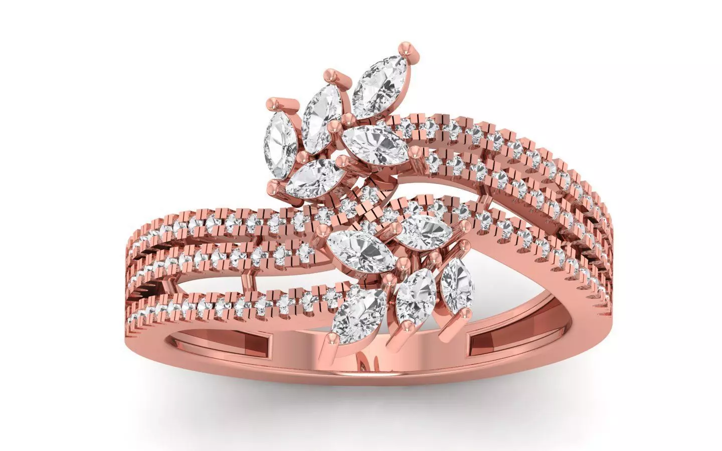  Women Marquise Diamond Three Band Bridal Ring 3D print model_0