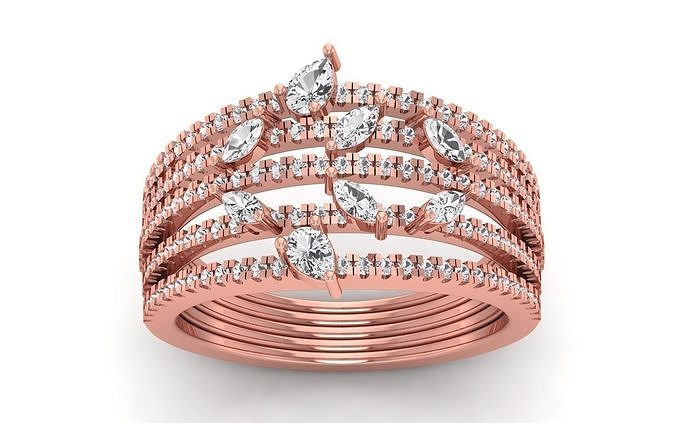 Marquise Diamond Women Four Band Ring 3D print model