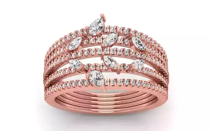 Marquise Diamond Women Four Band Ring 3D print model