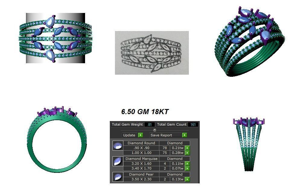 Marquise Diamond Women Four Band Ring 3D print model_4