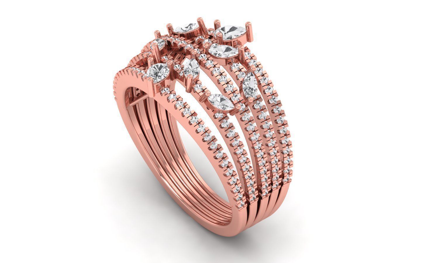Marquise Diamond Women Four Band Ring 3D print model_1