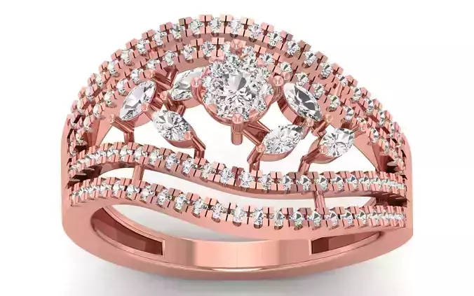 Marquise Diamond Women Four Band Ring 3D print model
