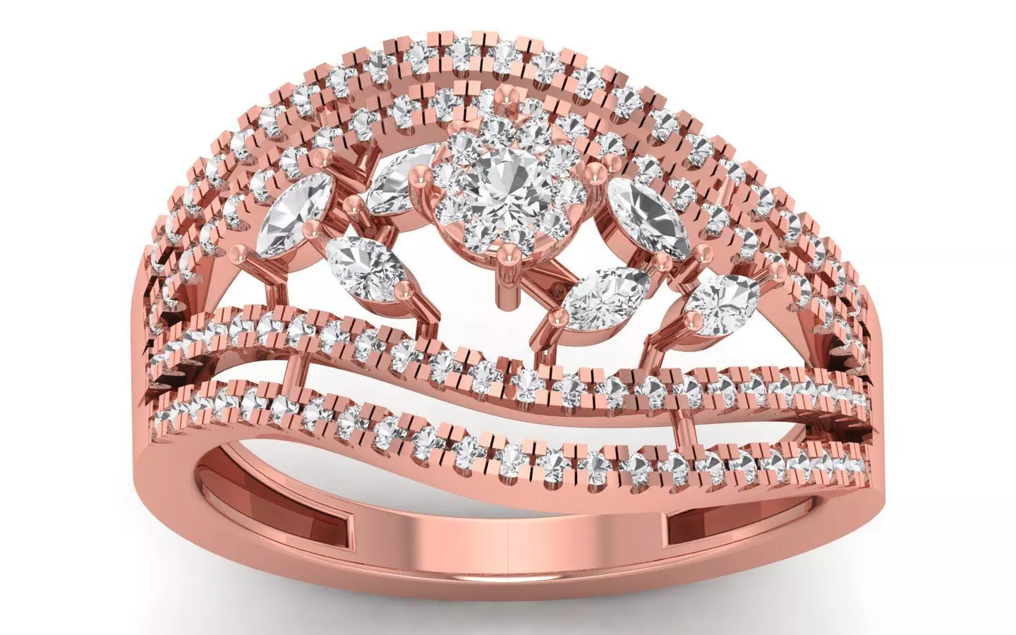 Marquise Diamond Women Four Band Ring 3D print model_0