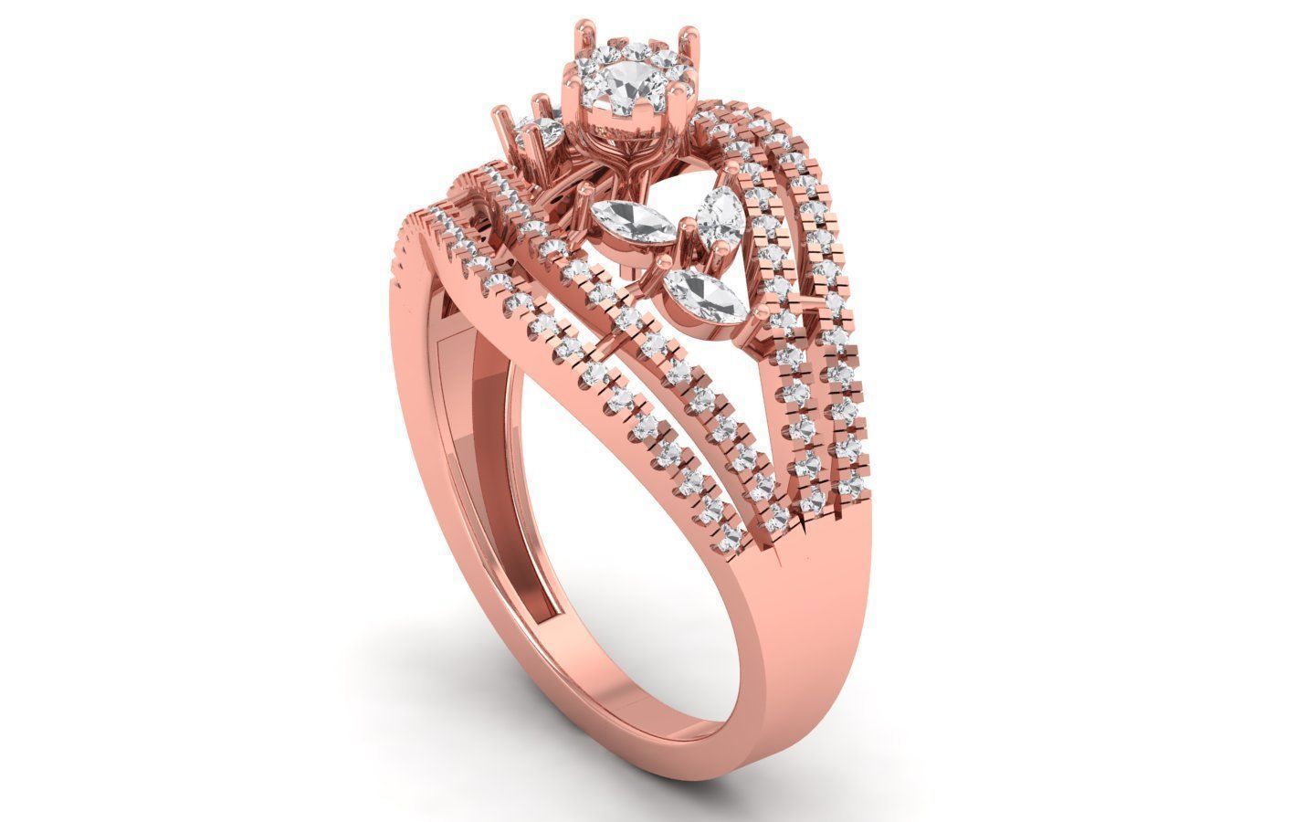 Marquise Diamond Women Four Band Ring 3D print model_1