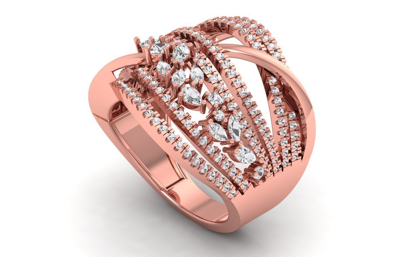Marquise Diamond Women Four Band Ring 3D print model_3