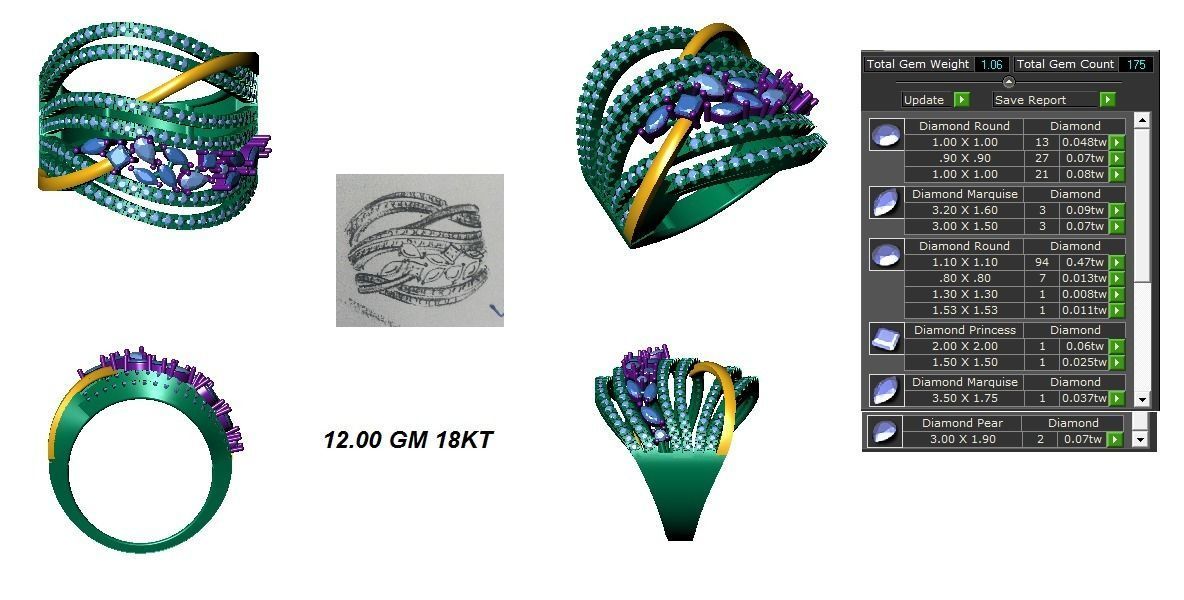 Marquise Diamond Women Four Band Ring 3D print model_4