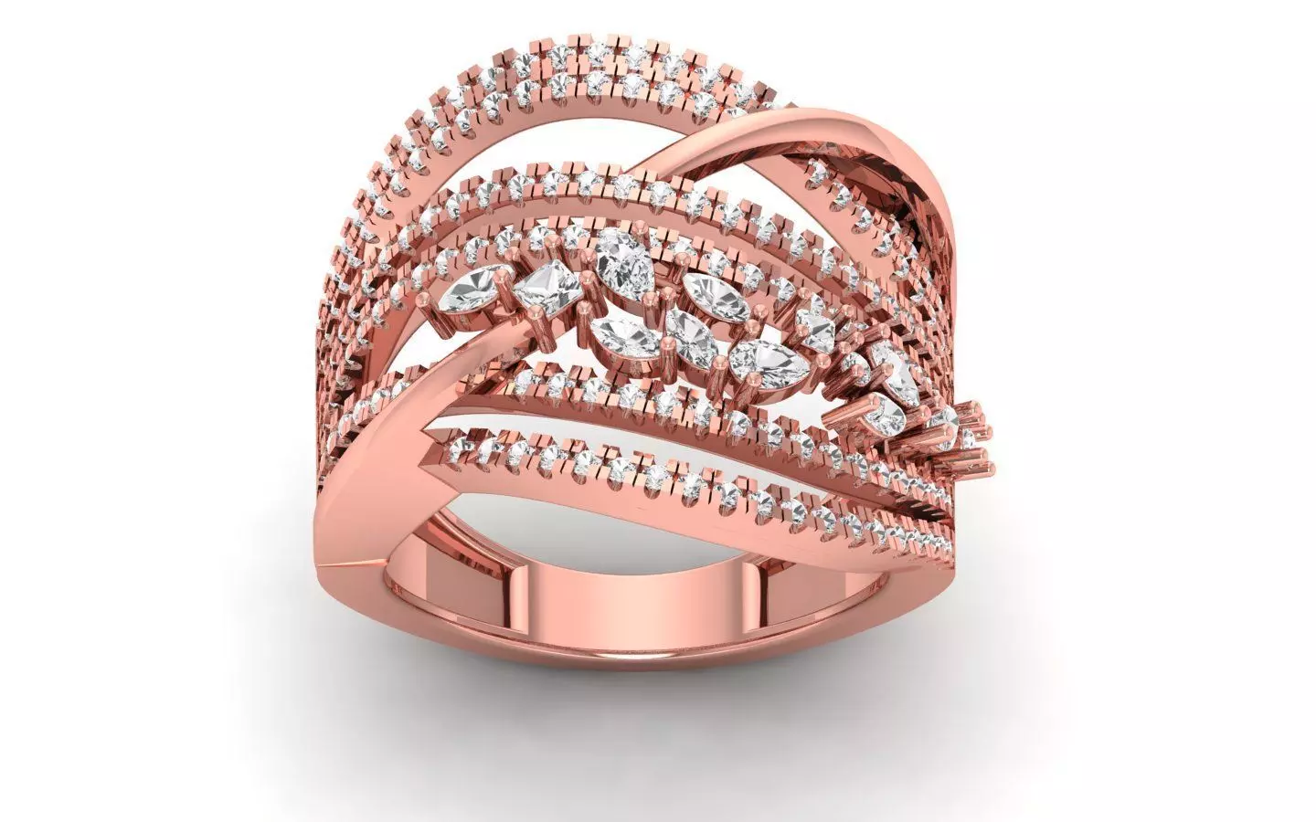 Marquise Diamond Women Four Band Ring 3D print model_0