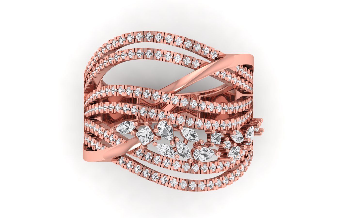 Marquise Diamond Women Four Band Ring 3D print model_2