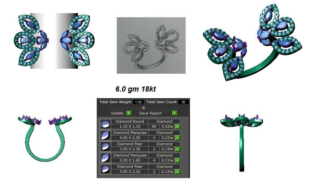 Solitaire Marquise Diamond Women Flower Ring 3D print model_3