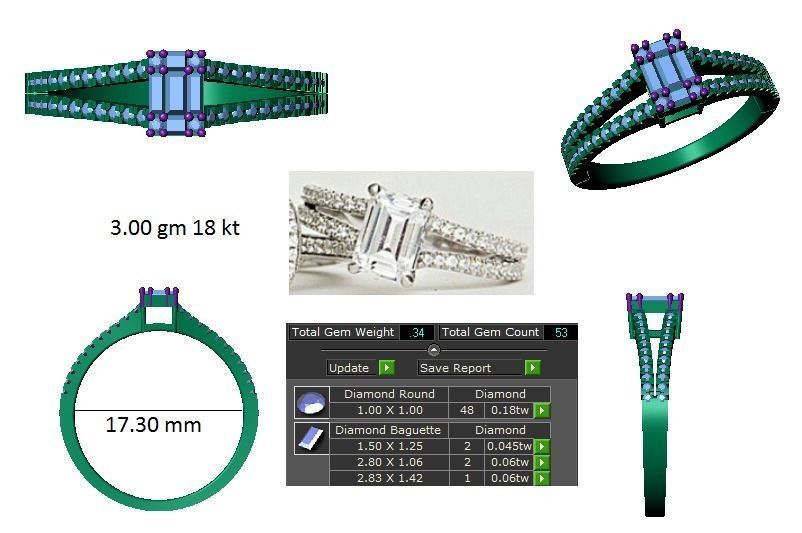 Solitaire Wedding Engagement Women Double Band Rings 3D print model_3