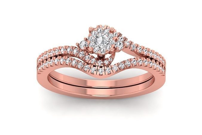 Solitaire Wedding Engagement Women Bypass Double Band Rings 3D print model