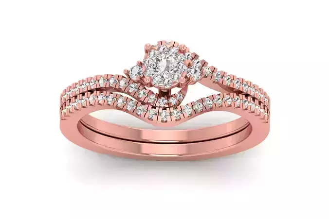 Solitaire Wedding Engagement Women Bypass Double Band Rings 3D print model