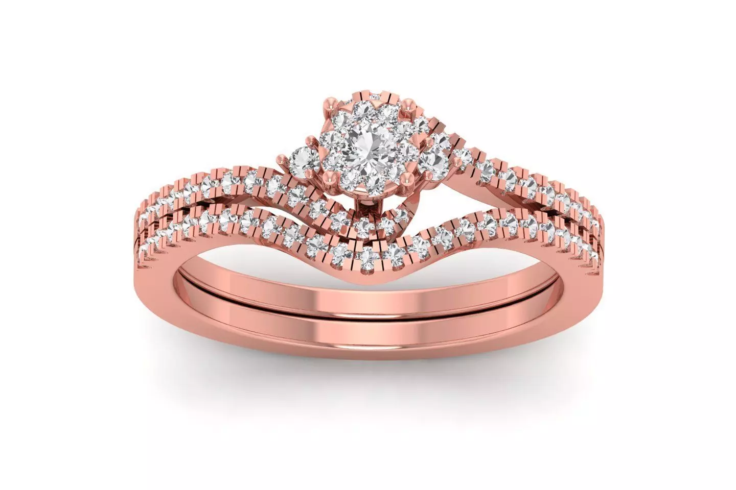 Solitaire Wedding Engagement Women Bypass Double Band Rings 3D print model_0