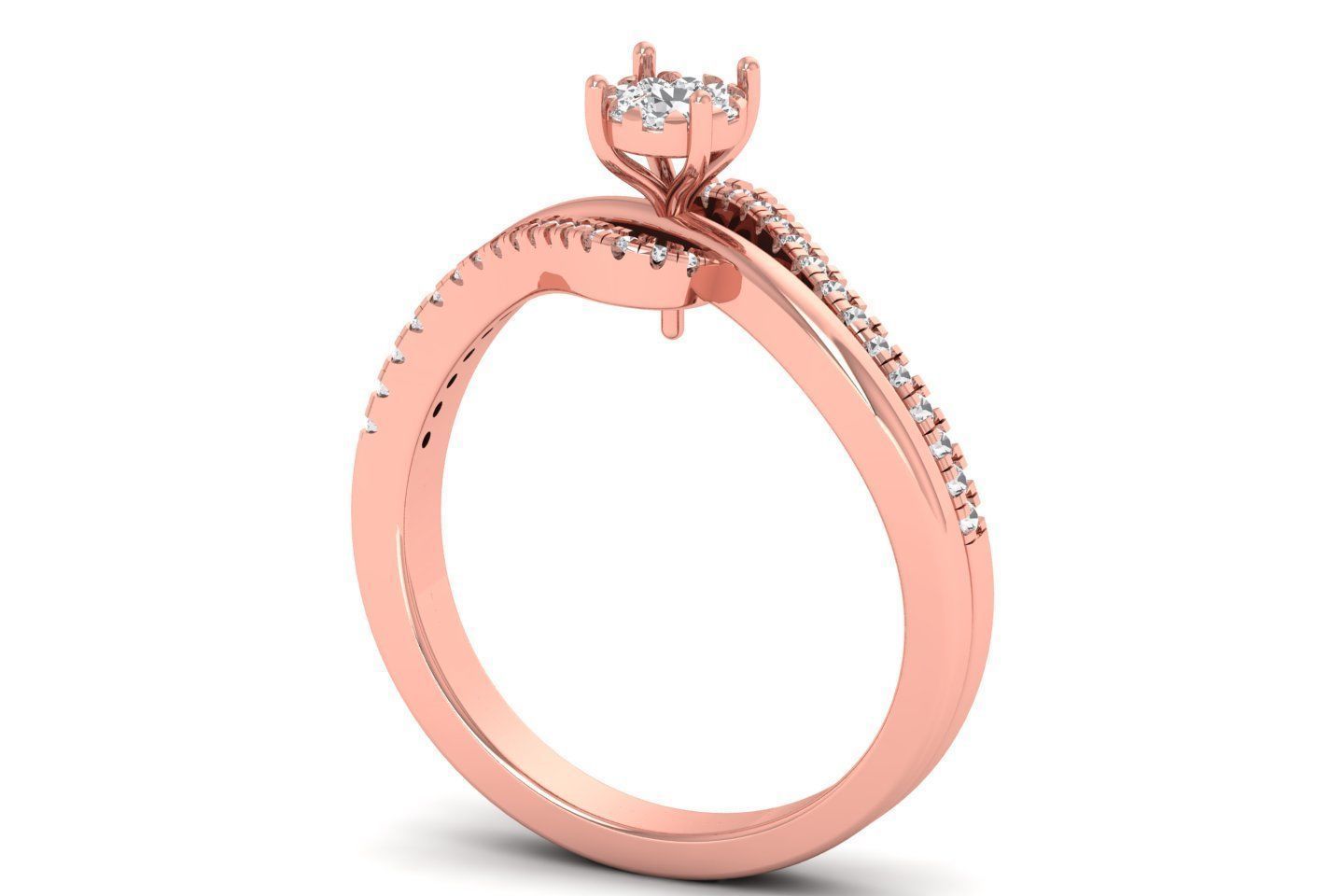 Solitaire Wedding Engagement Bypass Women Double Band Rings 3D print model_2