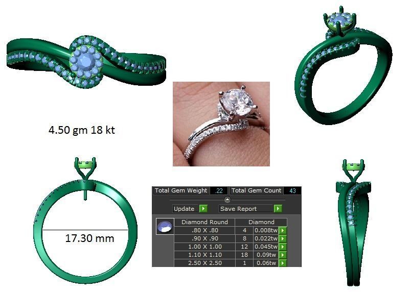 Solitaire Wedding Engagement Bypass Women Double Band Rings 3D print model_3