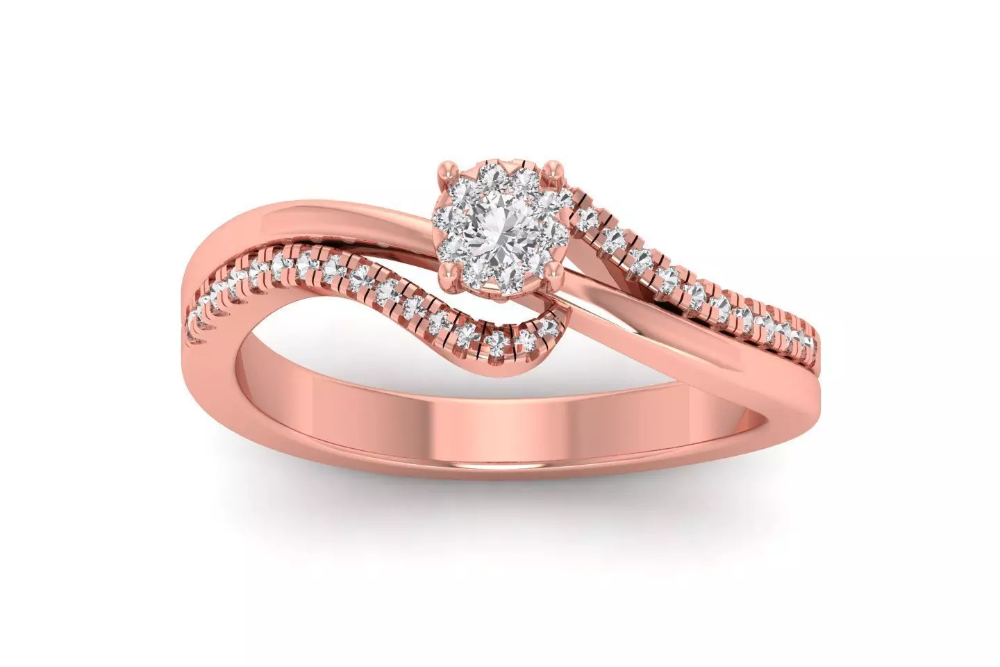 Solitaire Wedding Engagement Bypass Women Double Band Rings 3D print model_0