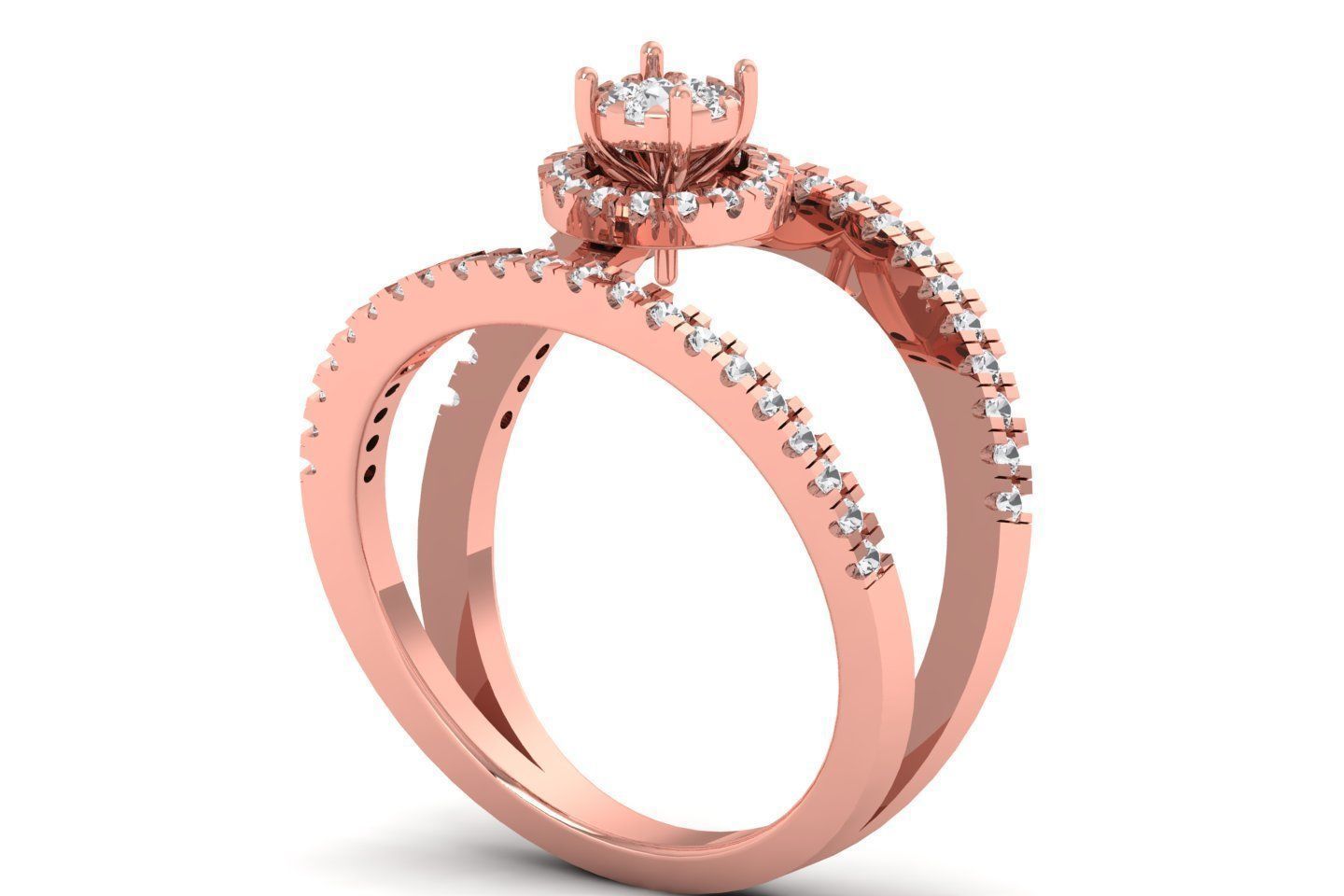 Solitaire Wedding Engagement Women Double Band Rings 3D print model_1