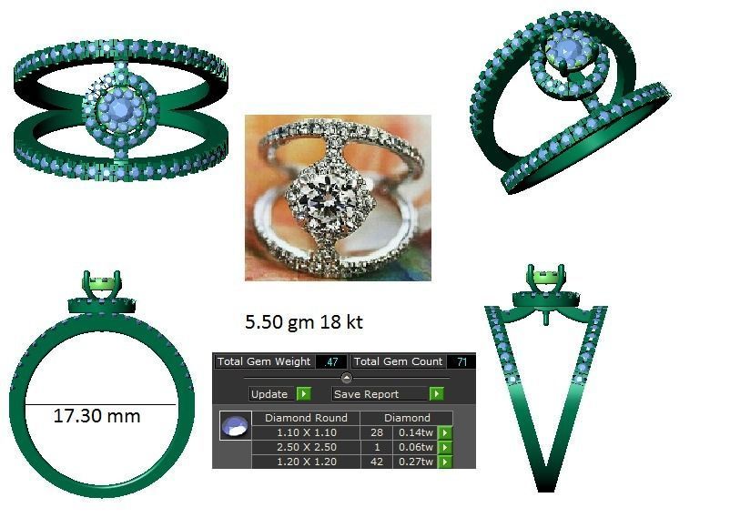 Solitaire Wedding Engagement Women Double Band Rings 3D print model_3