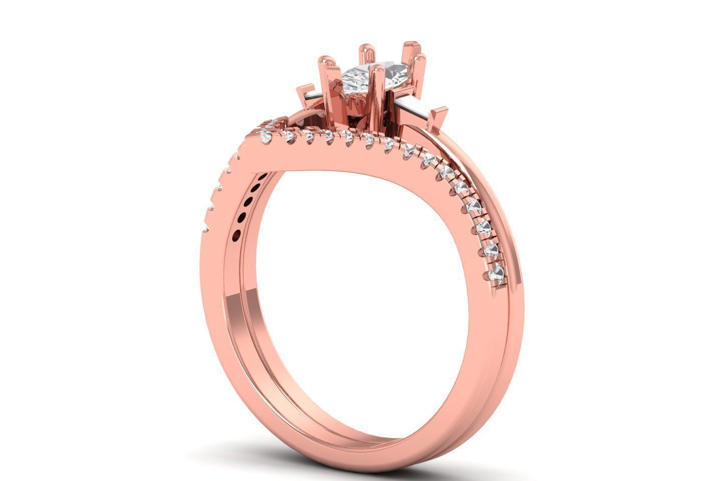 Marquise Diamond Women Double Band Rings 3D print model_1