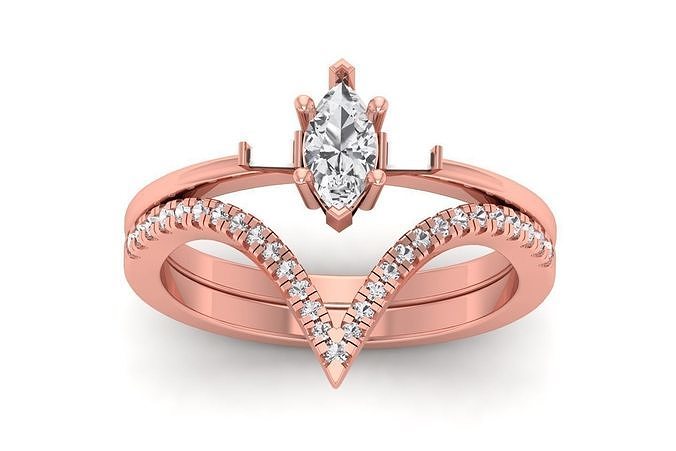 Marquise Diamond Women Double Band Rings 3D print model