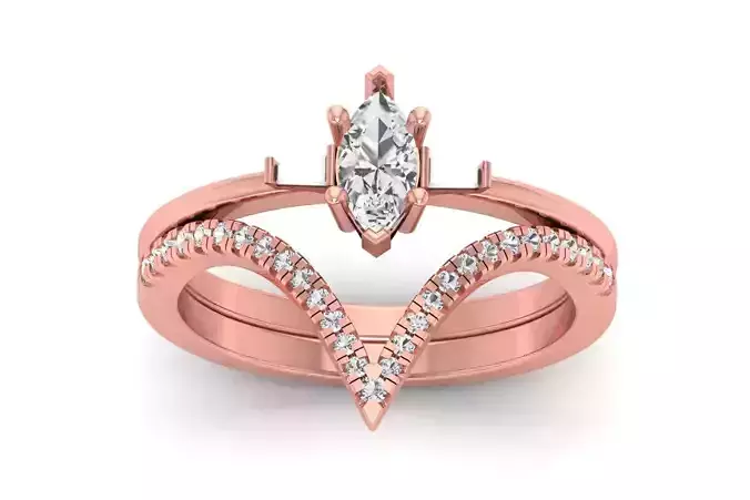 Marquise Diamond Women Double Band Rings 3D print model