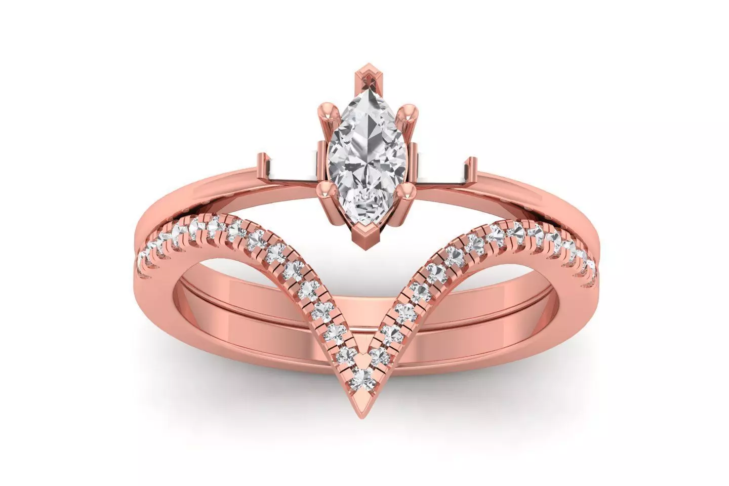 Marquise Diamond Women Double Band Rings 3D print model_0