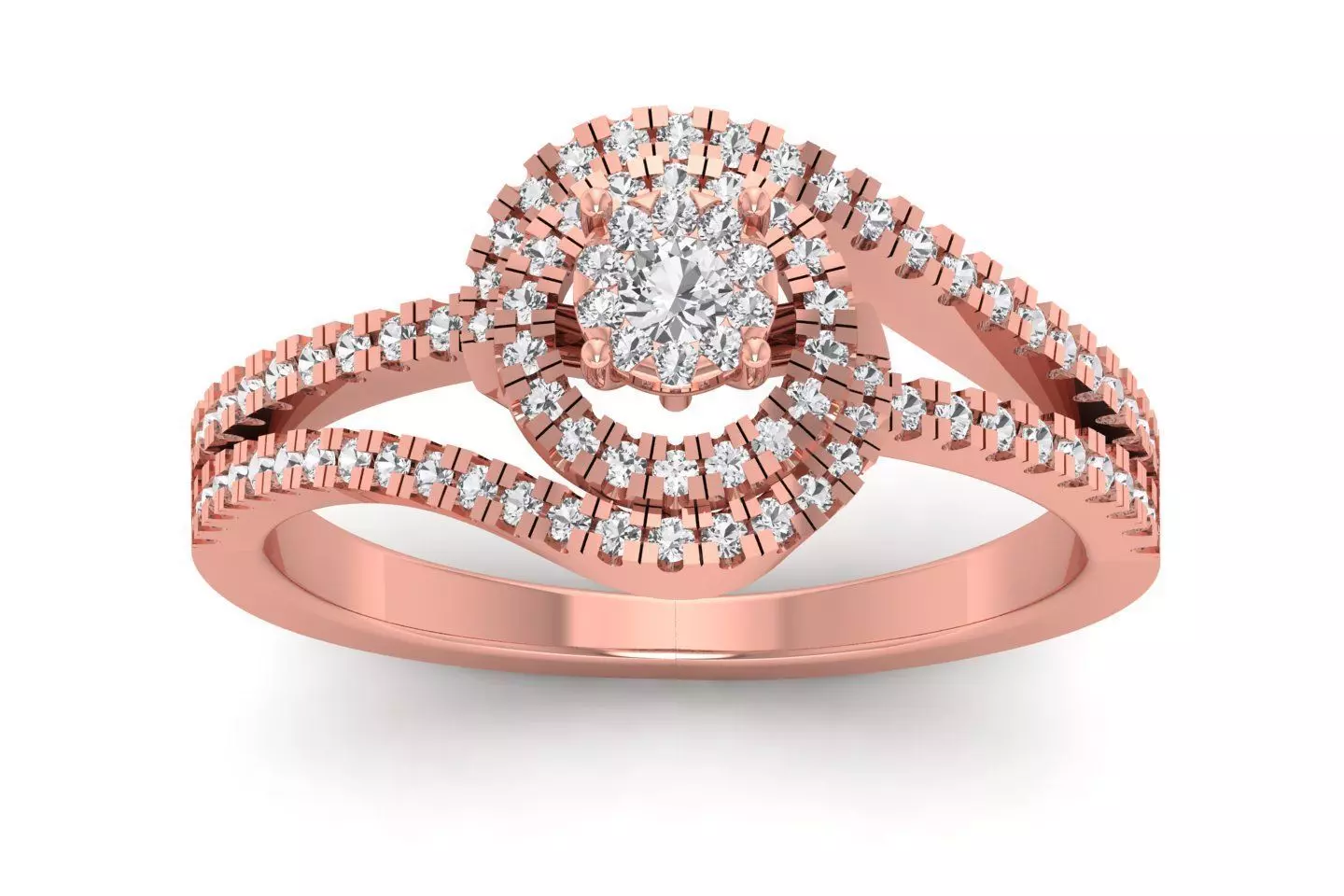 Solitaire Wedding Engagement Women Bypass Double Band Rings 3D print model_0